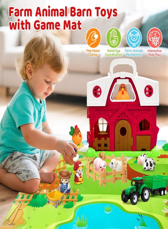 Aigybobo Farm Animal Toys for 1 2 3 Year Old Toddlers, Big Red Barn with Farm Mat & Animals & Tractor Toy for Boys Girls, Montessori Learning Interactive Barn Set for Kids 1-3, Ideal Christmas Birthday Gifts - Image 2